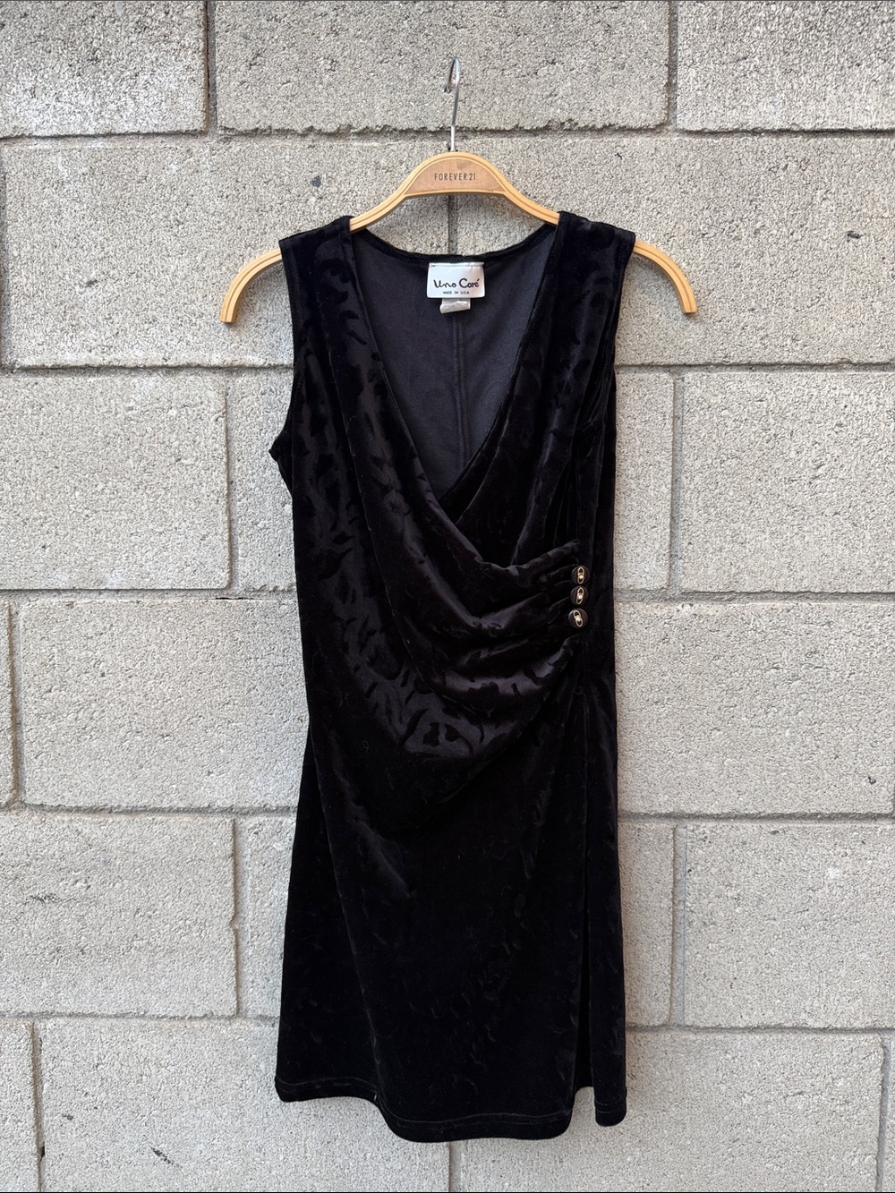Vintage Black Velvet Draped V-Neck Dress